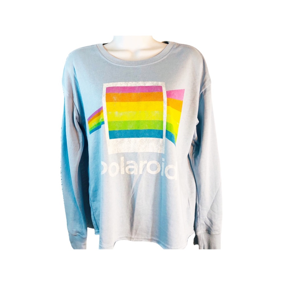 Polaroid Baby Blue Graphic Pullover Sweatshirt Rainbow Polaroid Picture Logo